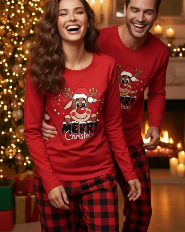 Pamuklu-Süet Yılbaşı Pijama Takımı