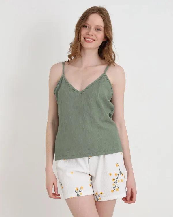 Bürümcük Örme İnce Askılı Kadın Şortlu Takım