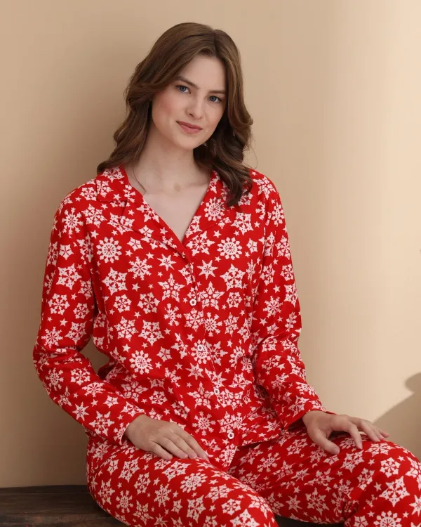 Süet Örme Uzun Kol Kadın Düğmeli Pijama Takımı