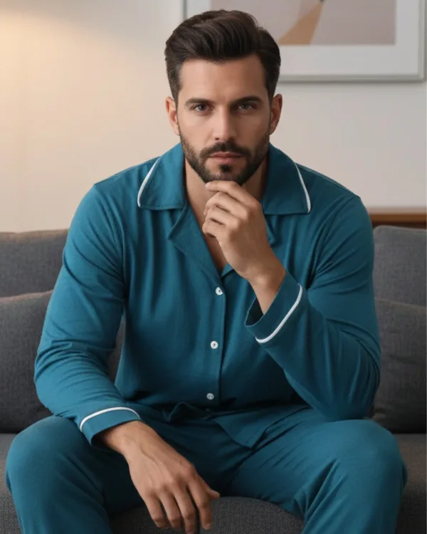 Erkek Uzun Kol Düğmeli Pijama Takım